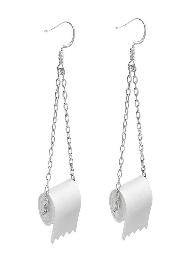Meimimix Funny Roll Toilet Paper Silver Earrings Drop Dangle Ear Hook for Women Jewelry Creative Statement - Image 1